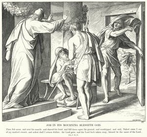Hiob in seiner Trauer segnet Gott (Gravur) von Julius (after) Schnorr von Carolsfeld