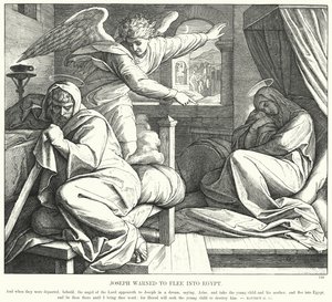 Joseph wird gewarnt, nach Ägypten zu fliehen (Gravur) von Julius (after) Schnorr von Carolsfeld