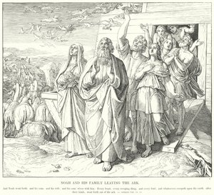 Noah und seine Familie verlassen die Arche (Stich) von Julius (after) Schnorr von Carolsfeld