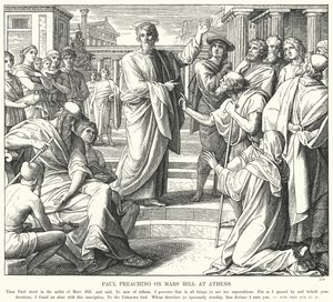 Paulus predigt auf dem Mars-Hügel in Athen (Gravur) von Julius (after) Schnorr von Carolsfeld