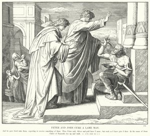 Petrus und Johannes heilen einen Lahmen (Gravur) von Julius (after) Schnorr von Carolsfeld