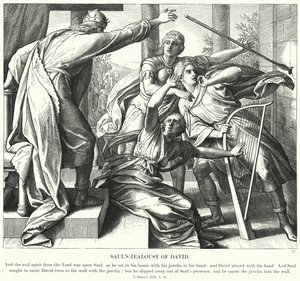 Sauls Eifersucht auf David (Gravur) von Julius (after) Schnorr von Carolsfeld
