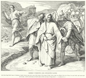 Shimei verflucht und steinigt David (Stich) von Julius (after) Schnorr von Carolsfeld