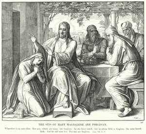 Die Sünden der Maria Magdalena werden vergeben (Stich) von Julius (after) Schnorr von Carolsfeld