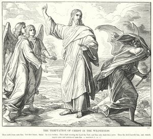 Die Versuchung Christi in der Wüste (Gravur) von Julius (after) Schnorr von Carolsfeld