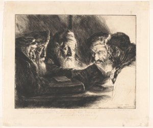 Fünf lesende jüdische Männer von Julius C. Turner (signed by artist)