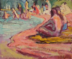 Badende am Strand von Julius Exter