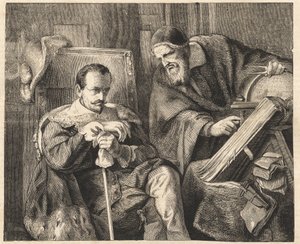 Albrecht von Wallenstein (Waldstein) (1583-1634) mit dem Astrologen Giovanni Battista Seni (Seno, Zeno, Senno Zenno) (1600-1656) nach einem Gemälde von Julius Schrader von Julius Friedrich Anton (after) Schrader