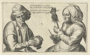 Spinnende Frau mit ihrem Ehemann