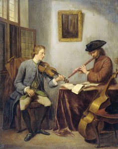 Die Musiker, ein Geiger und ein Flötist musizieren zusammen von Julius Henricus Quinkhard