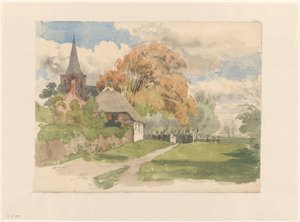 Hof bei einer Dorfkirche von Julius Jacobus van de Sande Bakhuyzen