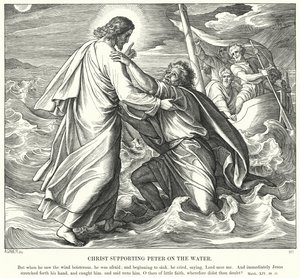 Christus unterstützt Petrus auf dem Wasser von Julius Schnorr von Carolsfeld
