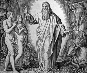 Gott erschafft Adam und Eva