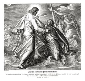 Jesus und Petrus gehen auf dem Wasser