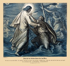 Jesus und Petrus gehen auf dem Wasser, Evangelium nach Matthäus von Julius Schnorr von Carolsfeld