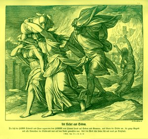 Lot und seine Familie fliehen aus Sodom, Genesis