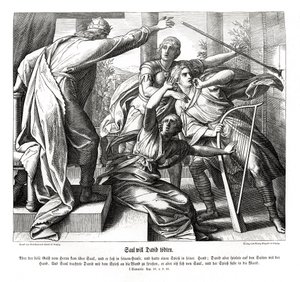 Saul versucht, David zu töten von Julius Schnorr von Carolsfeld