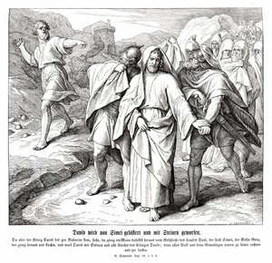 Schimi verflucht und wirft Steine auf David, 2. Samuel