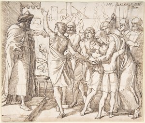 Das Martyrium der sieben Brüder; verso: Skizze zweier ringender Männer (?) von Julius Schnorr von Carolsfeld
