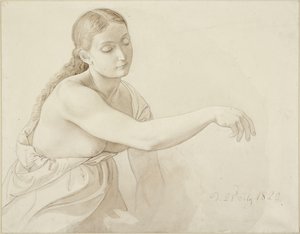 Weibliche Halbfigur mit gelöstem Haar von Julius Schnorr von Carolsfeld