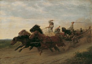 Wettfahrt betrunkener slowakischer Bauern von Julius von Blaas d. Ä.