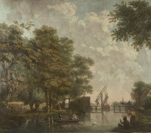 Drei Wandgemälde einer holländischen Landschaft