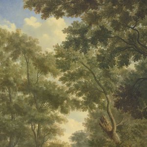 Arkadische Landschaft, eine von zehn Wandmalereien im Gartenraum des Hauptgeschosses des Amsterdamer Hauses Herengracht 524