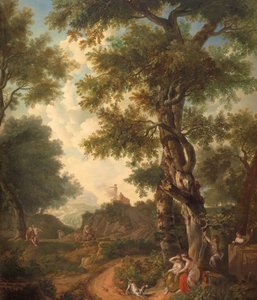 Arkadische Landschaft mit Reisenden