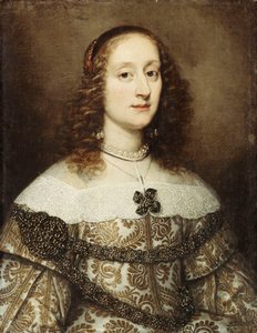 Porträt einer Dame, halblang, in einem goldbestickten Kleid von Justus Sustermans