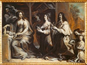 Ludwig XIII., Anna von Österreich und der Dauphin beten vor der Heiligen Familie von Justus van Egmont