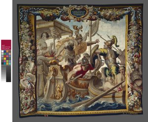 Die Schlacht von Actium aus der Geschichte von Caesar und Cleopatra, William van Leefdael Werkstatt, ca. 1680