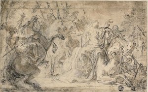 Zenobia umgeben von berittenen Soldaten von Justus van Egmont
