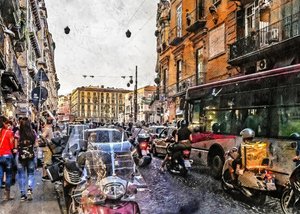 Belebte europäische Stadtstraße von Justyna Jaszke
