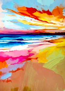 Lebendiger Strandsonnenuntergang