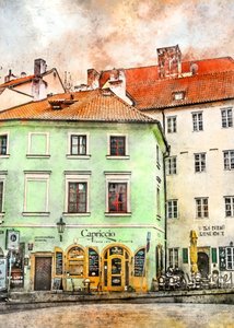 Aquarell Europäisches Café
