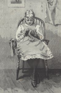 Teenage Näherin, Gravur von Fortuné Méaulle (1844-1901)