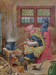 Hexe, Illustration aus einem Märchenbuch, ca. 1910-20