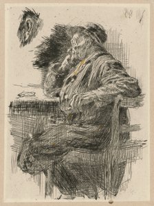 Mann am Tisch sitzend von Käthe Kollwitz