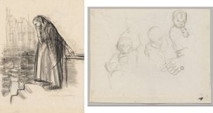 Schwangere Frau, die Selbstmord in Erwägung zieht (recto) Drei Studien eines Kindes (verso) von Käthe Kollwitz