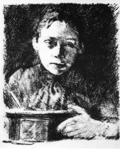Selbstbildnis am Reißbrett von Käthe Kollwitz
