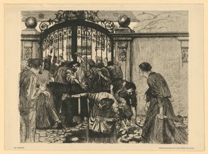 Sturm [Am Parktor] (Blatt 5 aus "Ein Weberaufstand", 2. Zustand) von Käthe Kollwitz