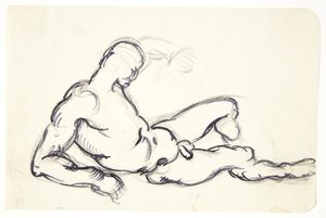 Studie eines liegenden nackten Mannes. Studie zur Adamfigur in der Gruppe "Das erwachende Eva" von Kai Nielsen