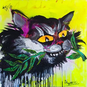 Schelmische Katze mit Blättern von Kanat Ibragimov