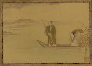 Chinesischer Mann und Frau in einem Boot, Edo-Periode, Mitte des 17. Jahrhunderts von Kano Yasunobu