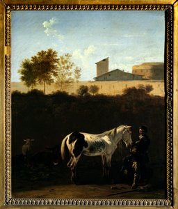 Landschaft Italiens mit Patres und Pferd von Karel Dujardin