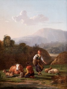 Das Flussufer: Landschaft mit Figuren und Vieh