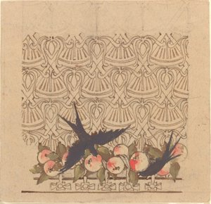 Ornamentales Design mit zwei Vögeln, die an Früchten picken von Karel Vitezslav Masek