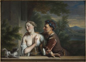 Ein Mann versucht, eine Frau zu umarmen von Karel de Moor