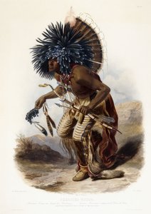 Pehriska-Rupha: Moennitarri-Krieger im Kostüm des Hundetanzes von Karl (after) Bodmer