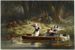 Gefangennahme der Töchter von Daniel Boone und Richard Callaway durch die Indianer, veröffentlicht 1852 von Karl Bodmer